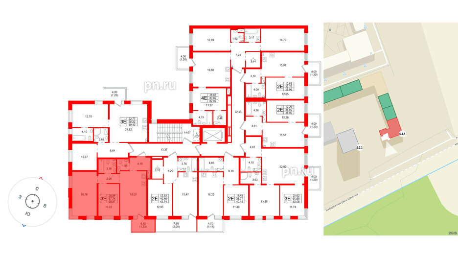 Квартира в ЖК «Сезоны», 2 комнатная, 58.97 м², 4 этаж