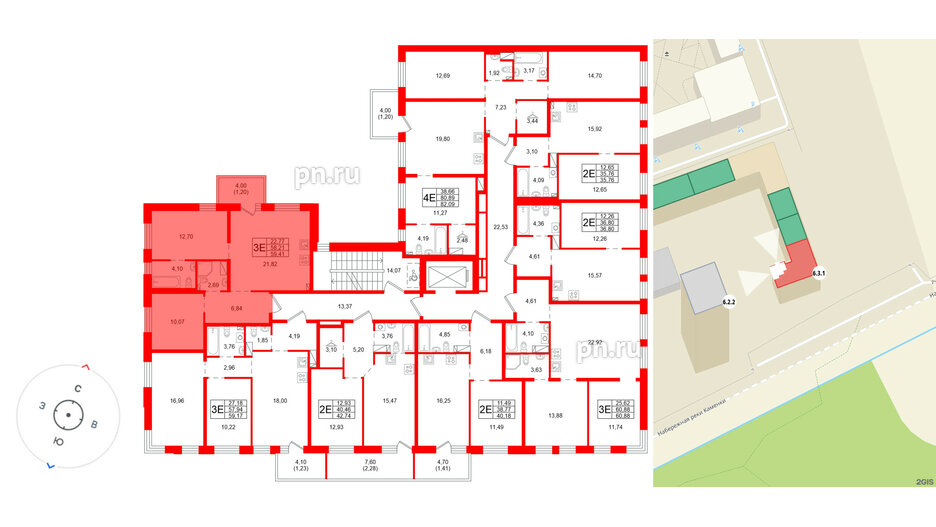 Квартира в ЖК «Сезоны», 2 комнатная, 59.41 м², 2 этаж