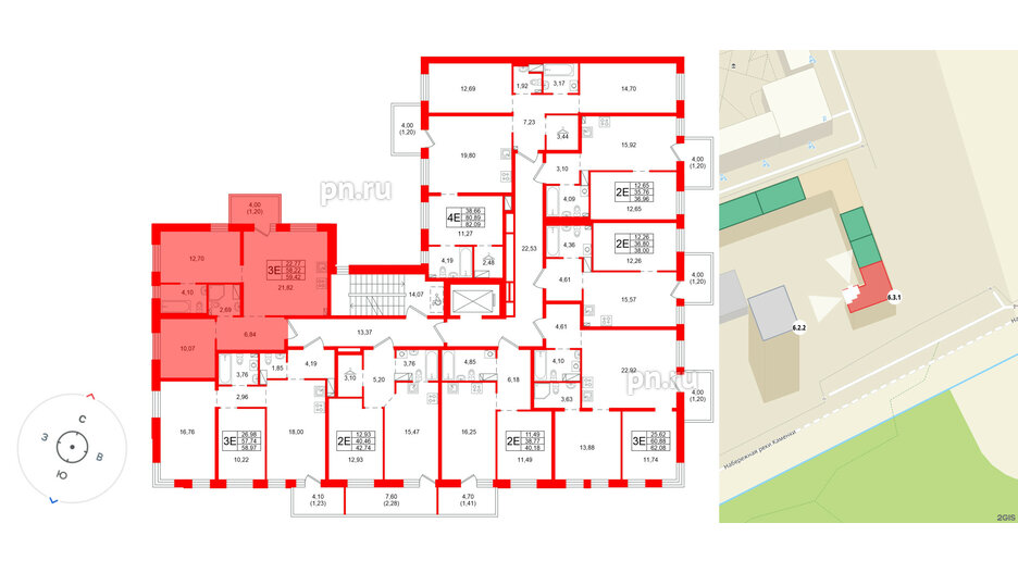 Квартира в ЖК «Сезоны», 2 комнатная, 59.42 м², 4 этаж