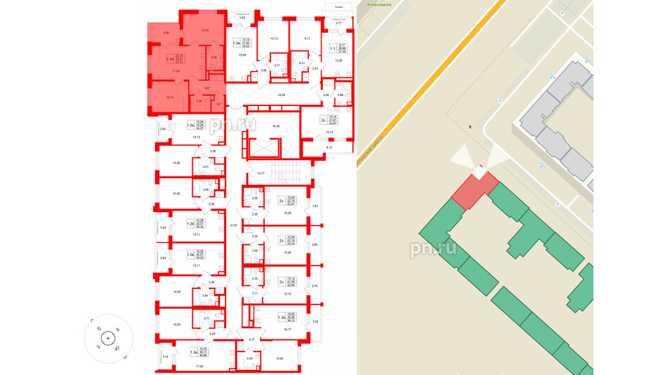 Квартира в ЖК Универ Сити, 2 комнатная, 54.91 м², 2 этаж