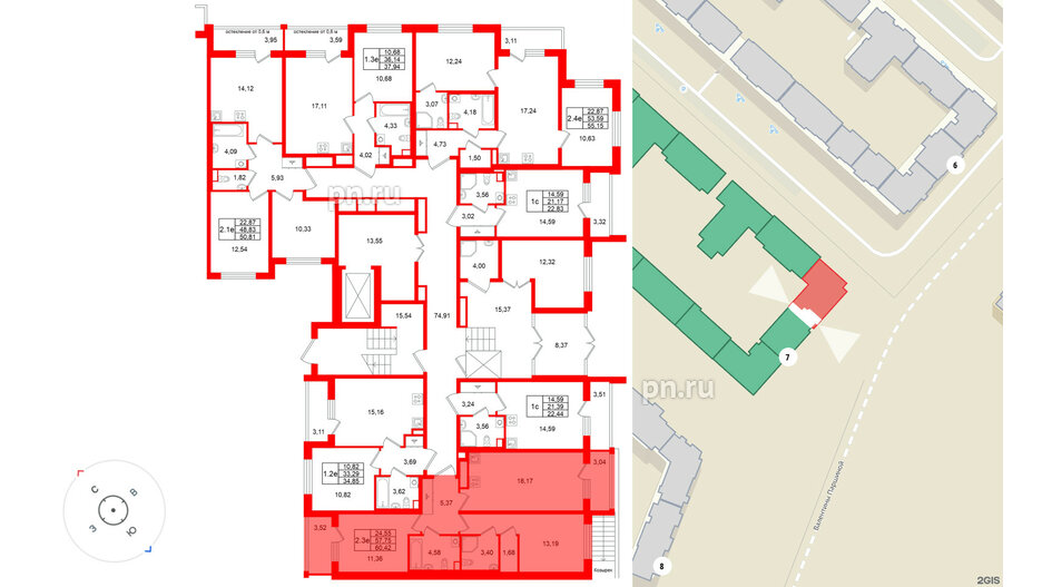 Квартира в ЖК Универ Сити, 2 комнатная, 57.75 м², 1 этаж
