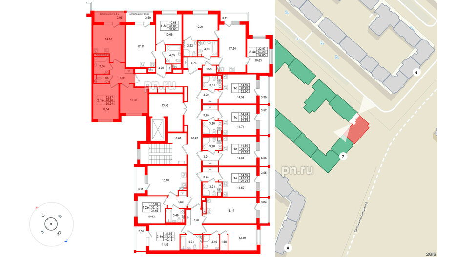 Квартира в ЖК Универ Сити, 2 комнатная, 48.26 м², 4 этаж