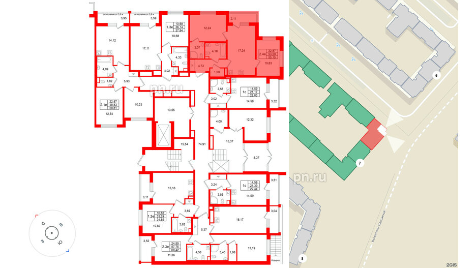 Квартира в ЖК Универ Сити, 2 комнатная, 53.59 м², 1 этаж
