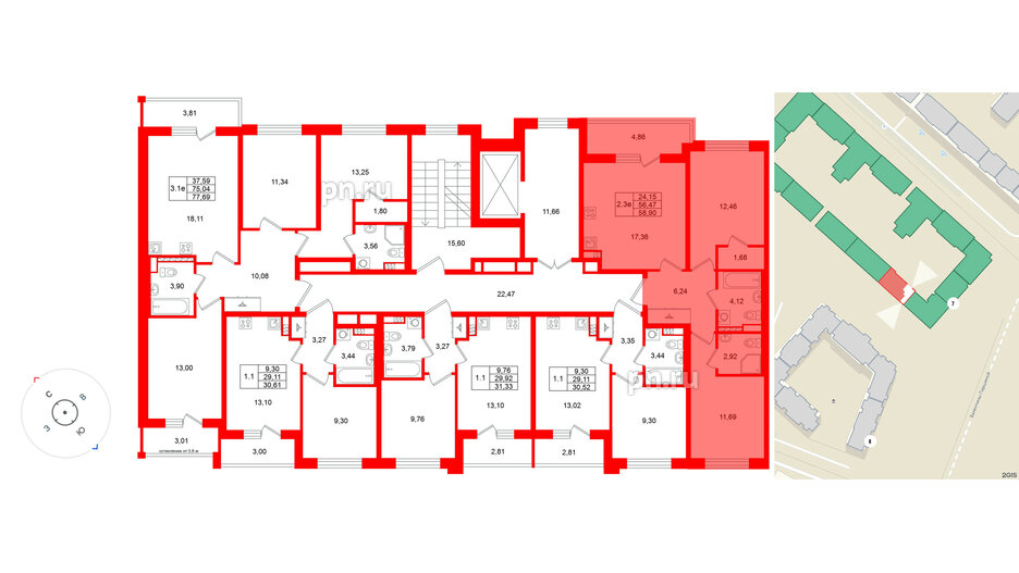 Квартира в ЖК Универ Сити, 2 комнатная, 56.47 м², 4 этаж