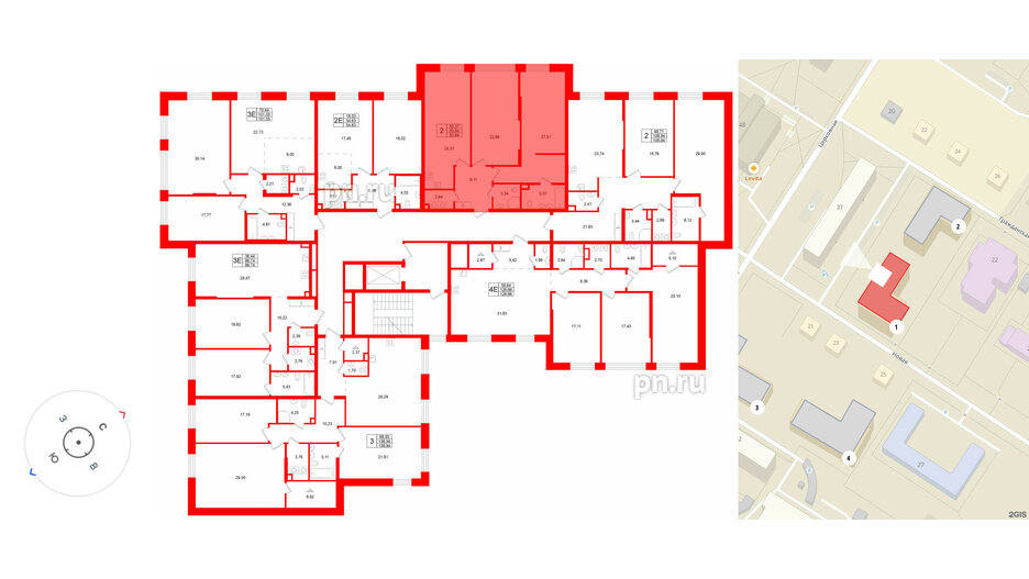 Квартира в ЖК «VI квартал», 2 комнатная, 93.84 м², 2 этаж