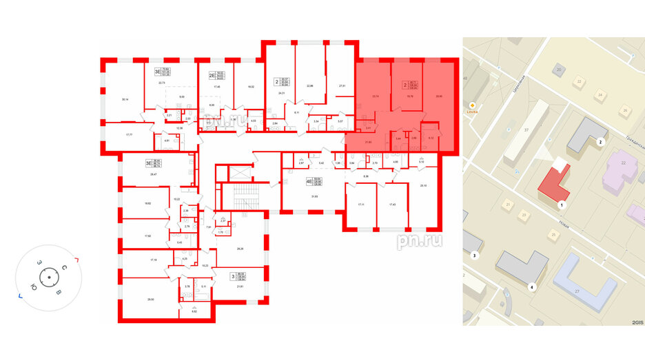 Квартира в ЖК «VI квартал», 2 комнатная, 108.94 м², 2 этаж