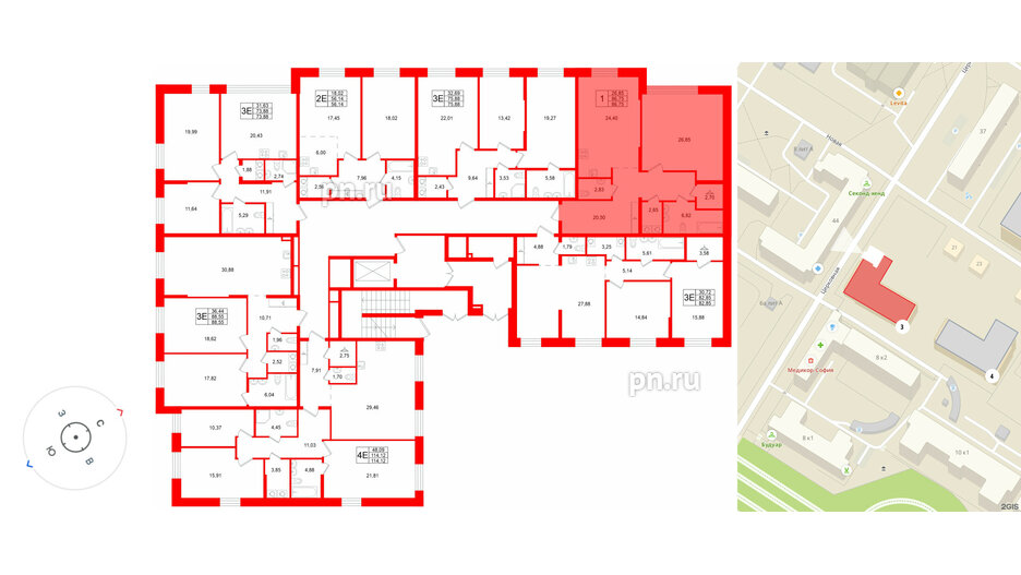 Квартира в ЖК «VI квартал», 1 комнатная, 86.75 м², 1 этаж
