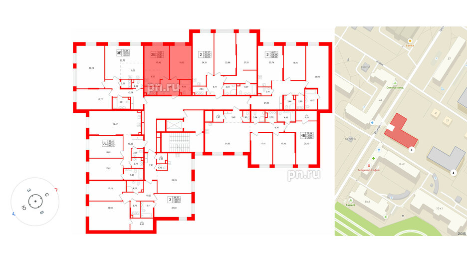 Квартира в ЖК «VI квартал», 1 комнатная, 54.63 м², 2 этаж