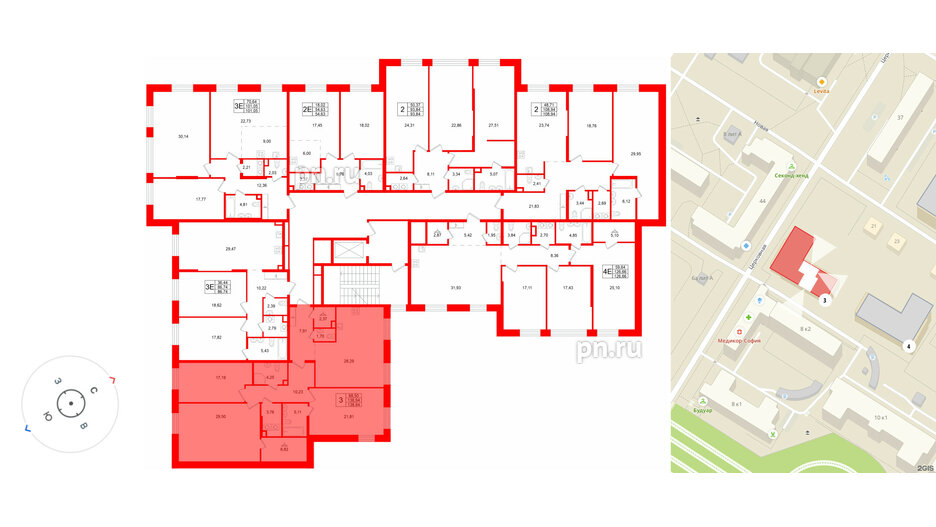 Квартира в ЖК «VI квартал», 3 комнатная, 138.94 м², 2 этаж