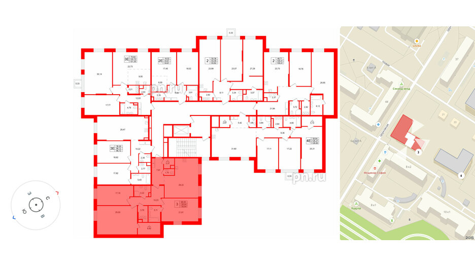 Квартира в ЖК «VI квартал», 3 комнатная, 138.84 м², 3 этаж