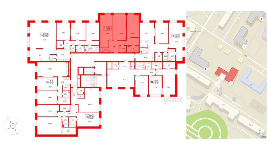 Квартира в ЖК «VI квартал», 2 комнатная, 94.48 м², 2 этаж