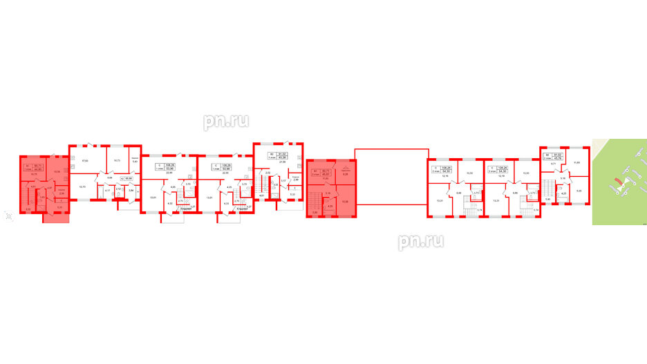 Квартира в ЖК СветЛО, 3 комнатная, 90.71 м², 1 этаж