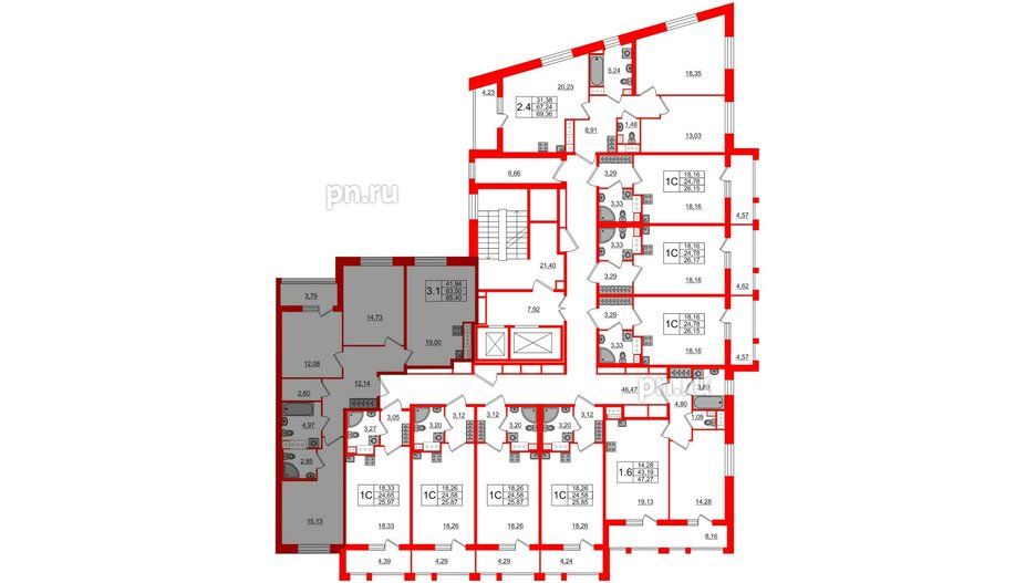 Квартира в ЖК Прайм Приморский, 3 комнатная, 83.5 м², 9 этаж