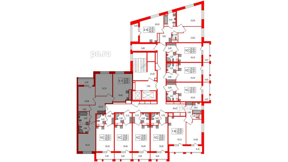 Квартира в ЖК Прайм Приморский, 3 комнатная, 83.5 м², 8 этаж