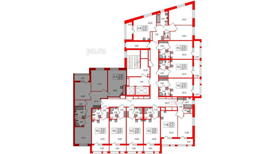 Квартира в ЖК Прайм Приморский, 3 комнатная, 83.5 м², 10 этаж