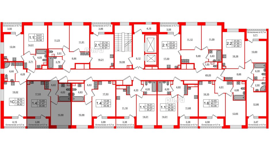 Квартира в ЖК Прайм Приморский, 1 комнатная, 37.47 м², 2 этаж