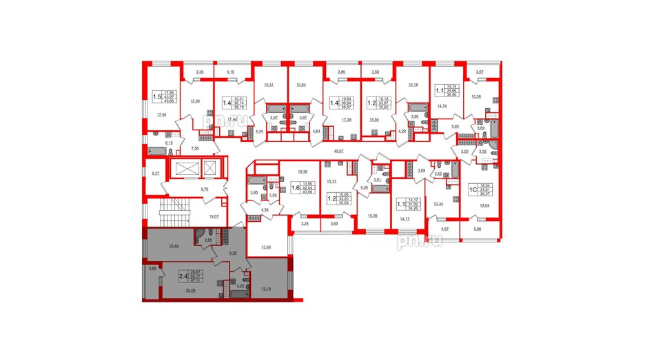 Квартира в ЖК Прайм Приморский, 2 комнатная, 65.17 м², 4 этаж