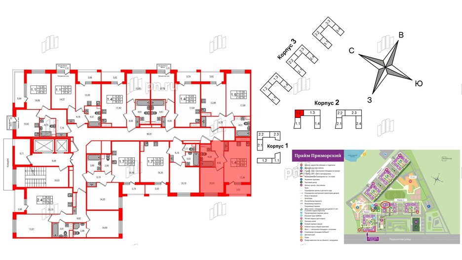 Квартира в ЖК Прайм Приморский, 1 комнатная, 36.73 м², 2 этаж