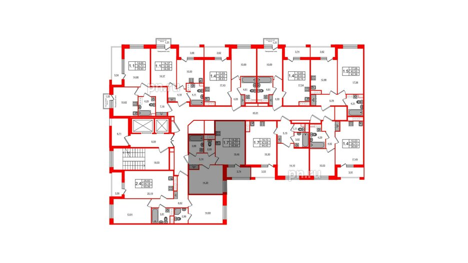 Квартира в ЖК Прайм Приморский, 1 комнатная, 44.77 м², 12 этаж