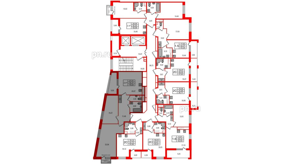 Квартира в ЖК Прайм Приморский, 2 комнатная, 76.47 м², 2 этаж