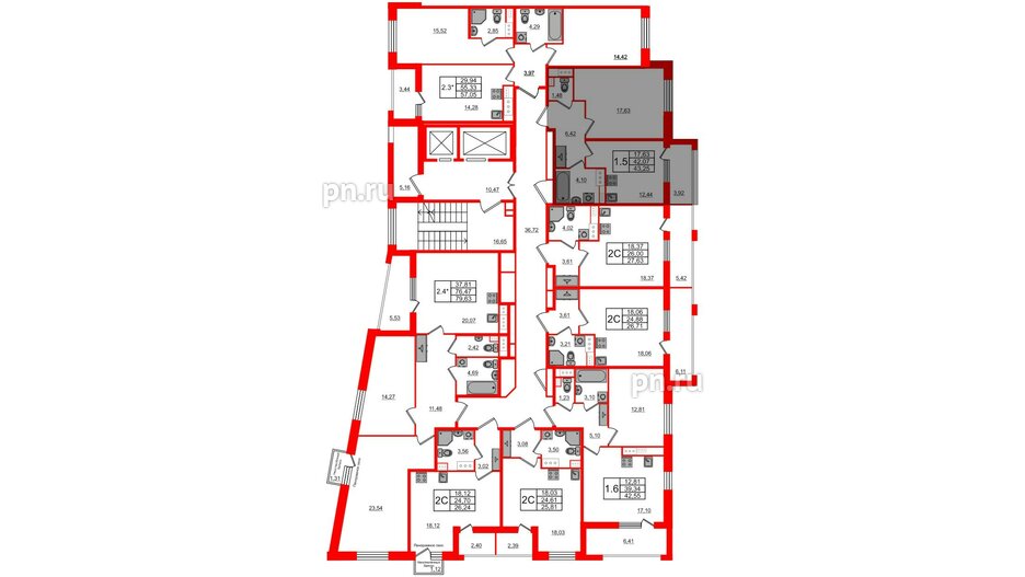 Квартира в ЖК Прайм Приморский, 1 комнатная, 42.07 м², 3 этаж