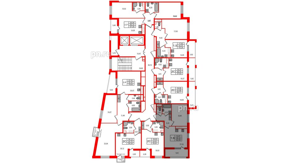 Квартира в ЖК Прайм Приморский, 1 комнатная, 39.34 м², 3 этаж