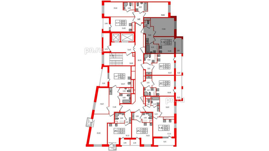 Квартира в ЖК Прайм Приморский, 1 комнатная, 42.07 м², 5 этаж