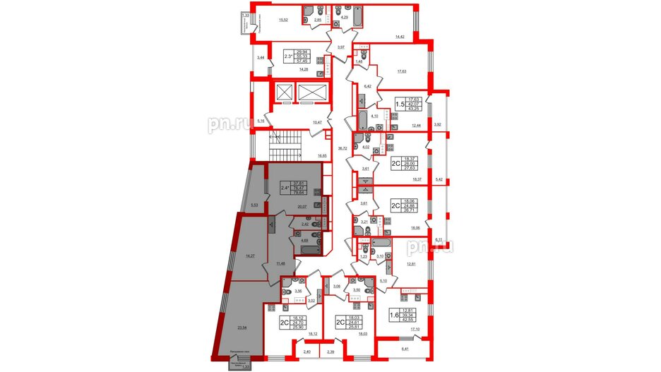 Квартира в ЖК Прайм Приморский, 2 комнатная, 76.47 м², 6 этаж