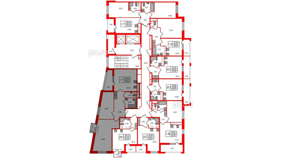 Квартира в ЖК Прайм Приморский, 2 комнатная, 76.47 м², 9 этаж