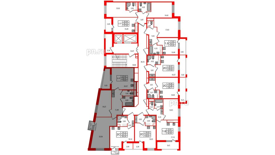 Квартира в ЖК Прайм Приморский, 2 комнатная, 76.47 м², 11 этаж