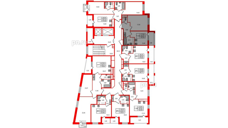 Квартира в ЖК Прайм Приморский, 1 комнатная, 42.07 м², 12 этаж