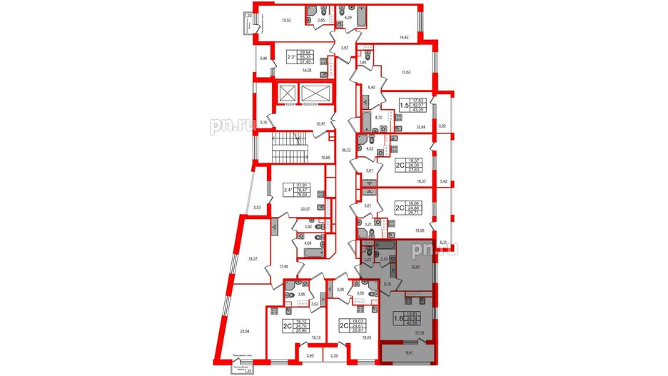 Квартира в ЖК Прайм Приморский, 1 комнатная, 39.34 м², 12 этаж