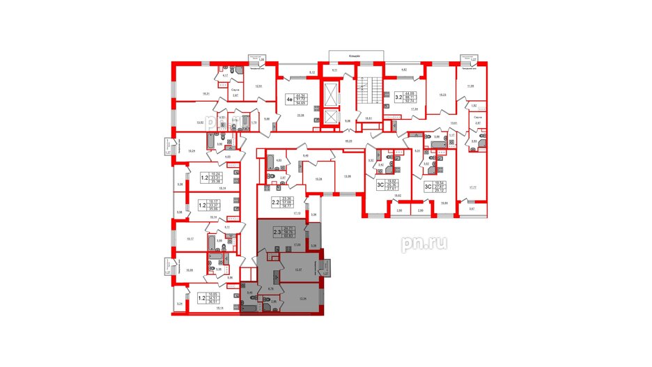 Квартира в ЖК Прайм Приморский, 2 комнатная, 58.76 м², 2 этаж