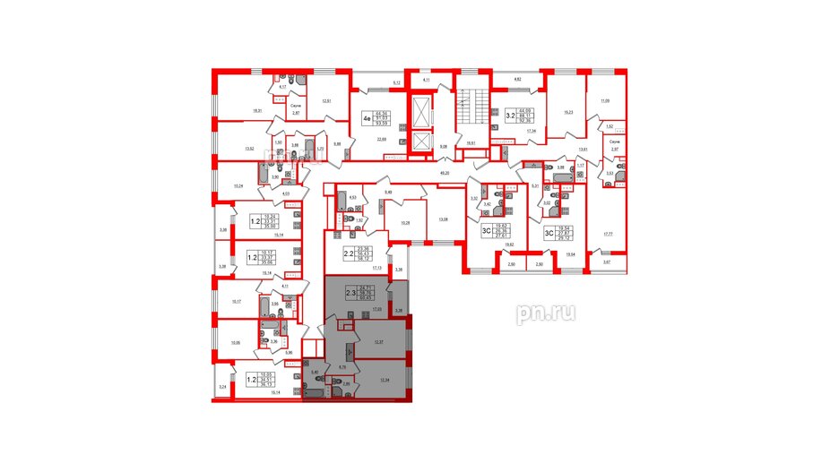 Квартира в ЖК Прайм Приморский, 2 комнатная, 58.76 м², 3 этаж