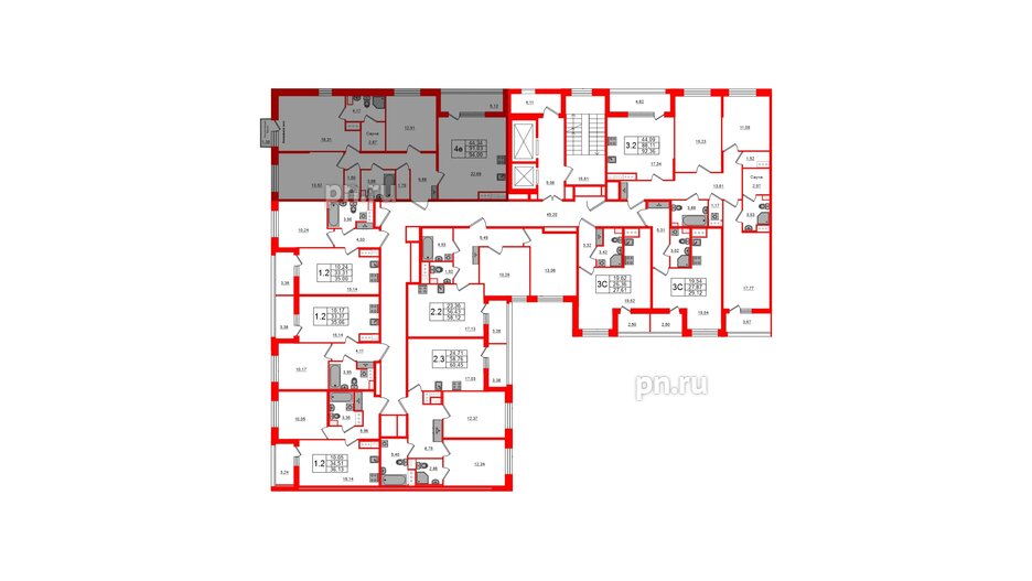 Квартира в ЖК Прайм Приморский, 3 комнатная, 91.03 м², 7 этаж