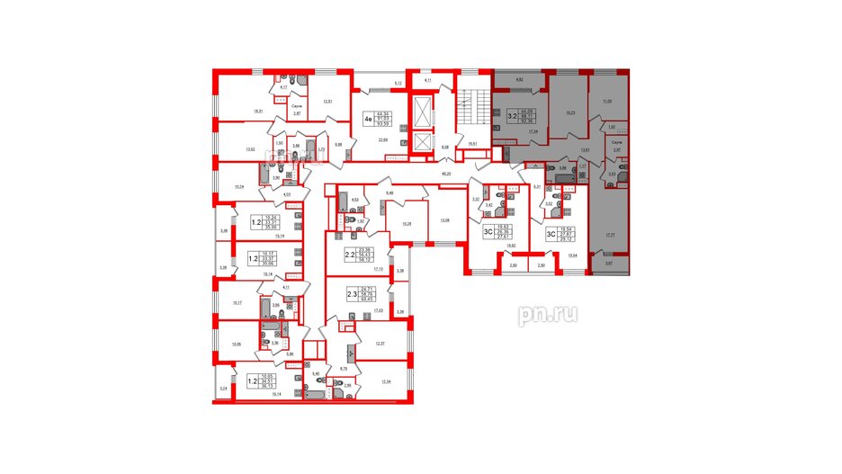 Квартира в ЖК Прайм Приморский, 3 комнатная, 88.11 м², 9 этаж