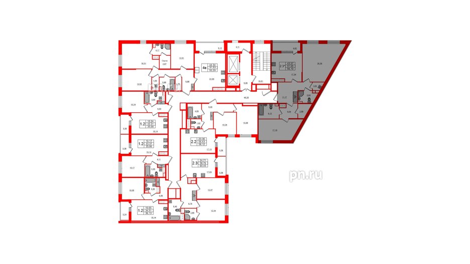 Квартира в ЖК Прайм Приморский, 2 комнатная, 91.69 м², 12 этаж