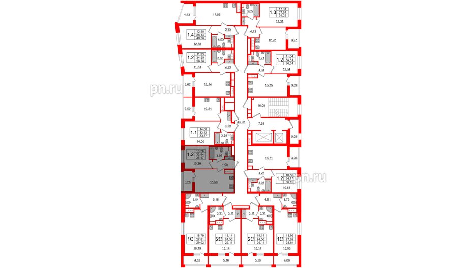 Квартира в ЖК Прайм Приморский, 1 комнатная, 33.84 м², 3 этаж