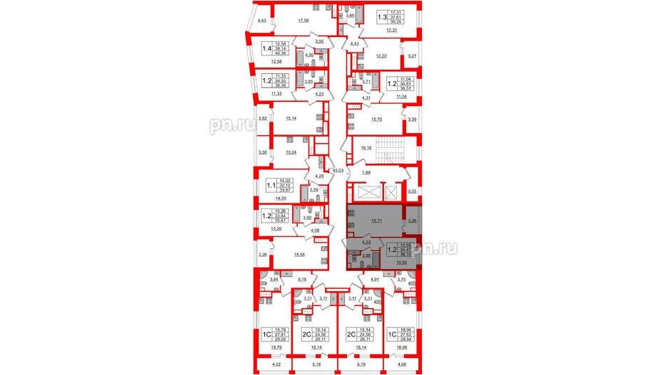 Квартира в ЖК Прайм Приморский, 1 комнатная, 34.47 м², 7 этаж