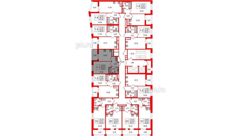 Квартира в ЖК Прайм Приморский, 1 комнатная, 32.12 м², 7 этаж