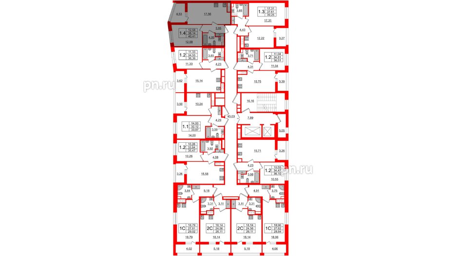 Квартира в ЖК Прайм Приморский, 1 комнатная, 38.14 м², 10 этаж