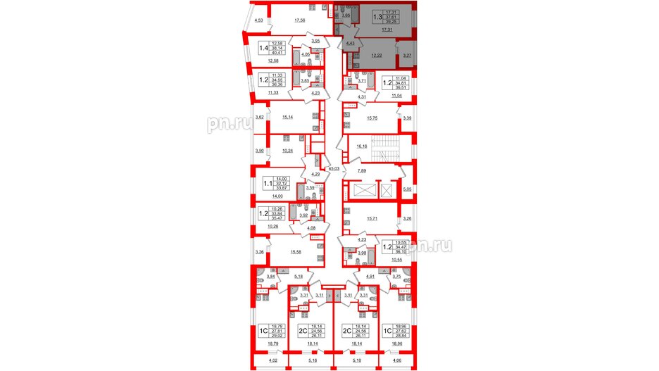 Квартира в ЖК Прайм Приморский, 1 комнатная, 37.61 м², 10 этаж