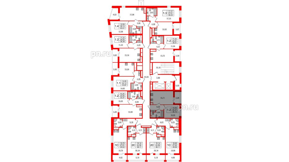 Квартира в ЖК Прайм Приморский, 1 комнатная, 34.47 м², 12 этаж