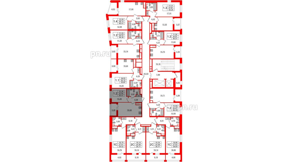 Квартира в ЖК Прайм Приморский, 1 комнатная, 33.84 м², 11 этаж