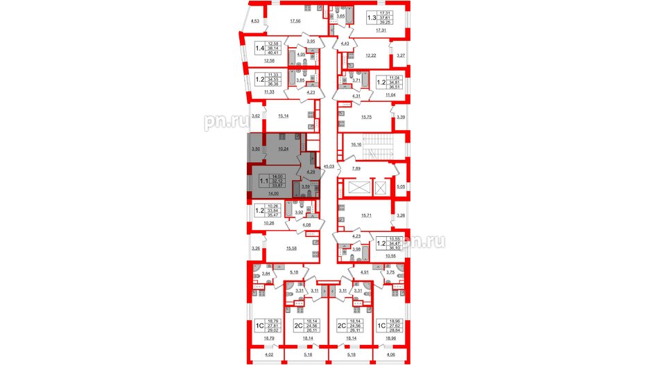 Квартира в ЖК Прайм Приморский, 1 комнатная, 32.12 м², 12 этаж