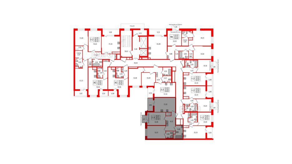 Квартира в ЖК Прайм Приморский, 2 комнатная, 58.72 м², 2 этаж