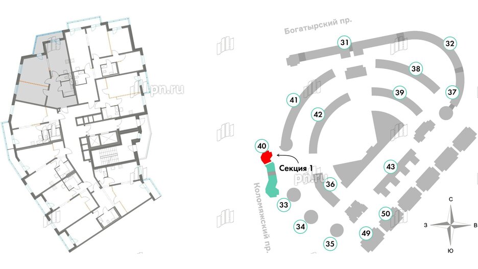 Квартира в ЖК Приморский квартал, 2 комнатная, 68.5 м², 3 этаж