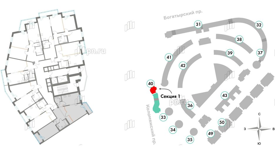 Квартира в ЖК Приморский квартал, 2 комнатная, 73.5 м², 6 этаж