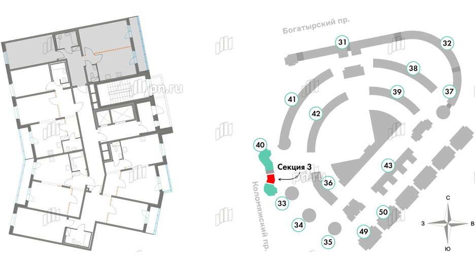 Квартира в ЖК Приморский квартал, 2 комнатная, 69.4 м², 4 этаж