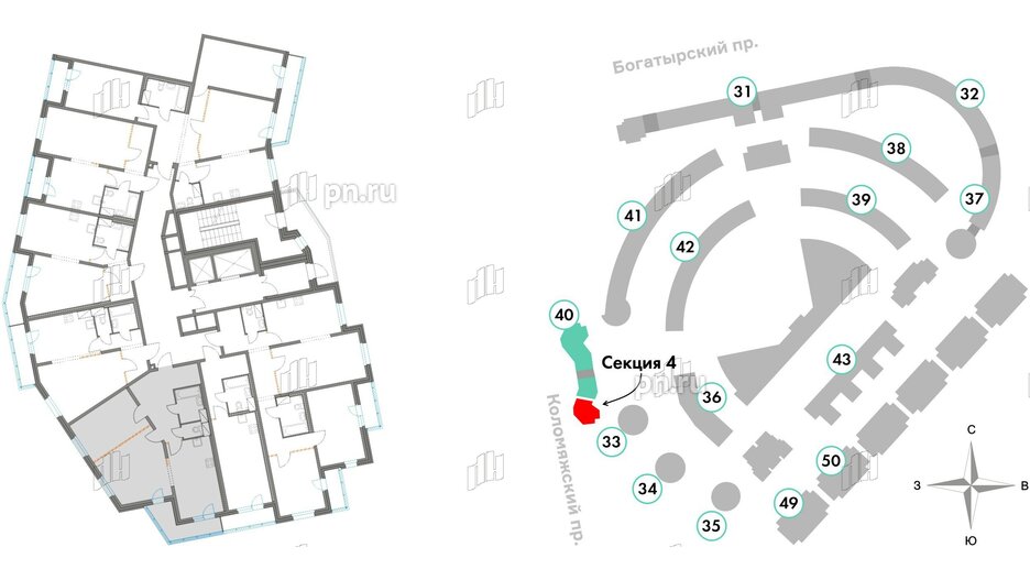 Квартира в ЖК Приморский квартал, 2 комнатная, 67.76 м², 3 этаж